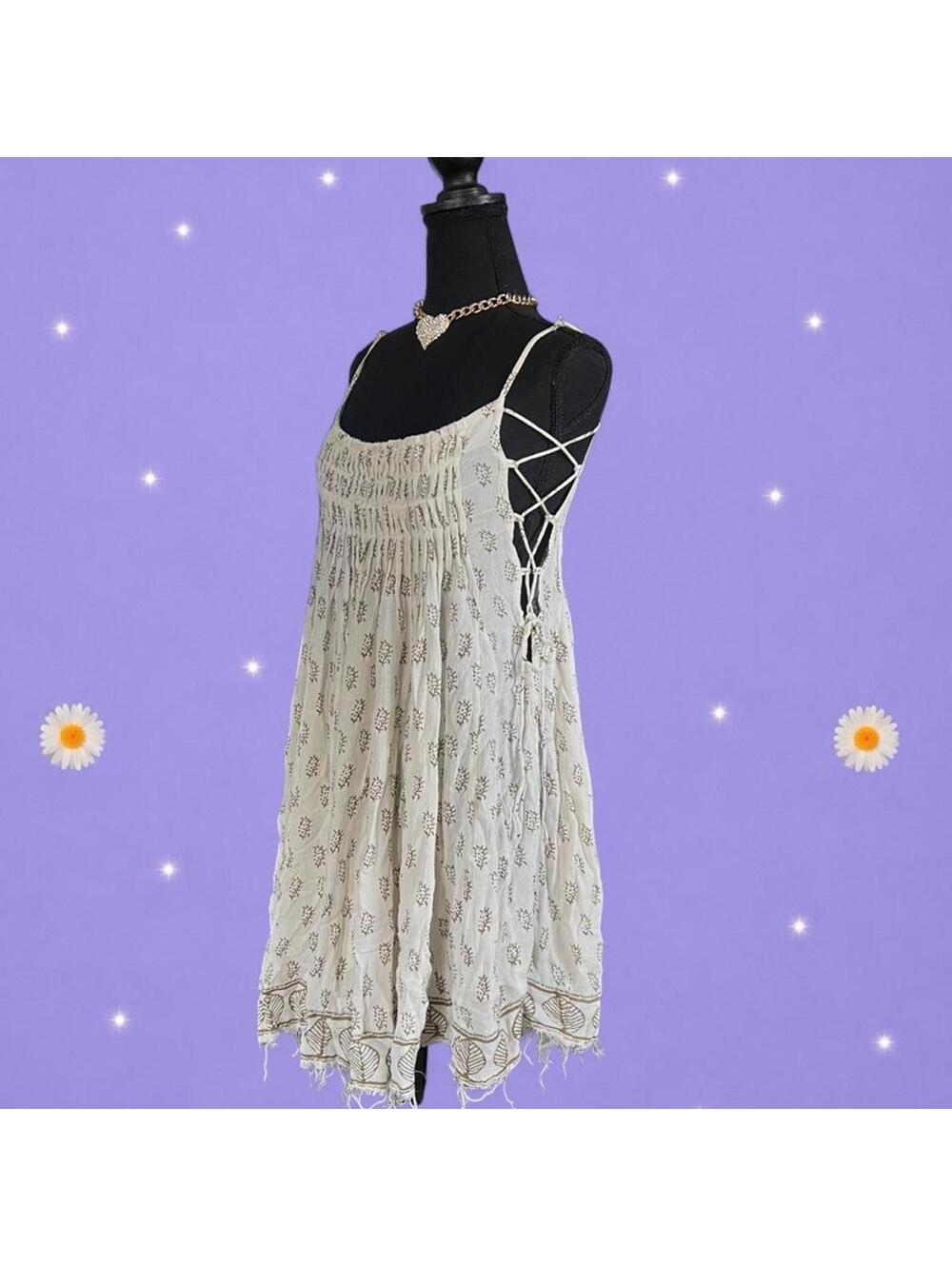 Boho Fairycore Prairie Cottagecore Raw Hem Lace Up Free People Dress Size XS 🤍